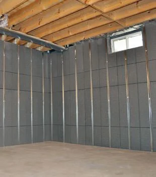 Insulated basement wall product installed, showcasing enhanced thermal efficiency in a home in Medical Lake near Fairchild Air Force Base