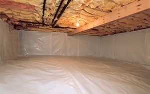 Clean and dry dirt crawl space after encapsulation