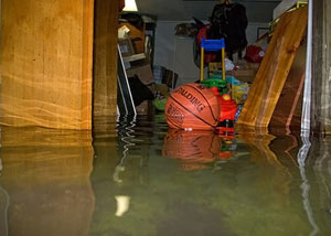 Flooded basement in Rathdrum requiring waterproofing intervention