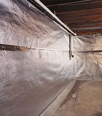 Radiant heat barrier installed in a basement, enhancing energy efficiency in a home in Post Falls near Idaho Street