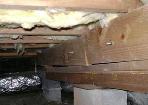 Sagging crawl space in a home in Bayview, ID showing structural issues